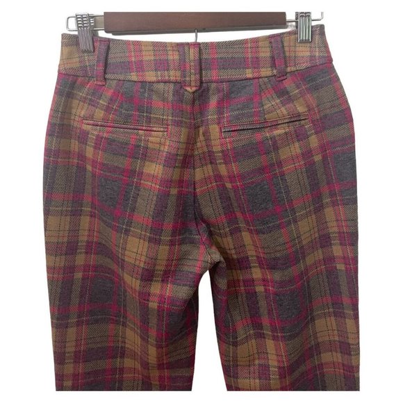 ANTHROPOLOGIE The Essential Trouser Gray Pink Beige Plaid Low Rise Size 0 - Picture 4 of 8